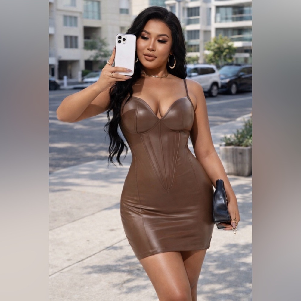 Corset faux leather mini dress